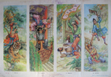 《武松》四条屏  老年画 老版真品 1983年版 二开78