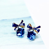 奥地利水晶 简洁而又别致的优雅气氛 蓝色水晶 蝴蝶结 耳钉 韩国