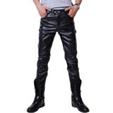 VALLEYBOY新款个性男装紧身皮裤男士修身小脚黑色pu韩版潮男皮裤
