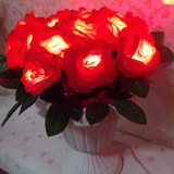 仿真花高质量客厅卧室家居仿真植物摆件 婚庆LED花艺灯玫瑰套装