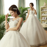 韩版公主新娘结婚婚纱礼服裙孕妇高腰蕾丝一字肩齐地2016夏季新款