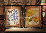 ZSK283 美式法式乡村麻布底蝴蝶花卉图案金粉现代玄关装饰画壁挂