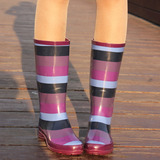 原单紫色彩虹圈圈出口全球高筒女外贸雨鞋水鞋套鞋胶鞋橡胶雨靴