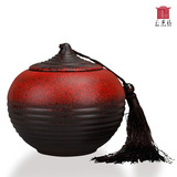 特价陶瓷 铁紫砂 大号茶罐子 茶叶罐 茶叶盒 密封罐 松鹤福寿罐