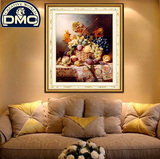 精准印花DMC十字绣水果 餐厅竖版满绣大幅油画名画 桌上的水果篮