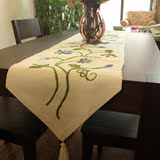 美式乡村 棉麻 手工刺绣花餐垫 桌垫 盘垫 米色底+蓝色绣花