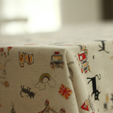棉麻卡通猫咪桌布 复古茶几台布 宜家时尚亚麻盖巾