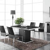 黑色实木橡木纹餐桌储物钢化玻璃饭桌多功能小户型桌子一桌四椅