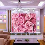 现代简约粉色玫瑰花卉3d立体客厅沙发电视背景墙无缝壁画墙纸壁纸
