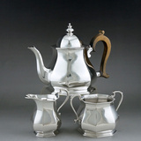 西洋古董银器 1934年英国谢菲尔德纯银茶壶/茶具三件套装/1344克