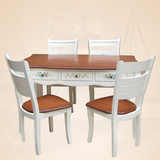 欧美美田园餐桌餐椅组合 象牙白欧式一桌四椅套餐 小户型餐桌椅