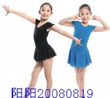香花红短袖专业优雅儿童舞蹈裙连体练功裙舞蹈裙黑色蓝色粉 RM053