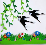 幼儿园教室墙贴 布置用品黑板报 泡沫绿叶柳树条燕子装饰墙贴组合