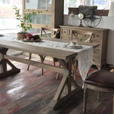 美式做旧实木餐桌 吧台桌 法式仿古米字腿咖啡桌  铁艺餐桌 loft