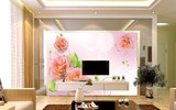 订制打折3d大型墙纸壁纸壁画电视背景墙无纺布立体玫瑰花粉红花卉