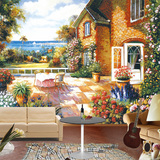 欧式地中海油画风景大型壁画墙纸沙发卧室客厅电视背景墙壁纸529