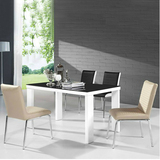 黑白简约现代餐桌钢化玻璃亮光烤漆长方形方形餐桌餐台配套餐椅