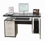电脑桌黑白简约家用台式办公桌写字台书桌宽大桌面三抽屉单人桌椅