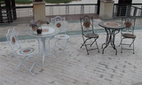 欧式马赛克折叠创意小圆桌铁艺户外阳台休闲庭院桌椅组合三件套装