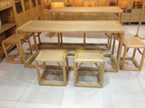 老榆木免漆会议桌 餐桌 茶台 茶桌 中式实木家具特价 办公桌椅3