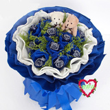 上海鲜花速递全国礼物11朵蓝玫瑰加小熊浦东普陀杨浦同城生日送花
