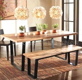 美式复古铁艺实木餐桌椅组合简约原木家具咖啡厅酒吧桌长方形长桌