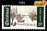 美国 - #1384：1969，圣诞节，冬季小木屋，绘画，外国邮票1全新