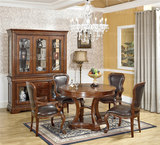 可伸缩圆餐台 美式实木餐桌椅 英式复古饭桌 欧式收纳柜 餐厅家具