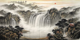 中国画名家山水作品原稿手绘水墨画八尺大幅靠山聚宝盆旭日东升