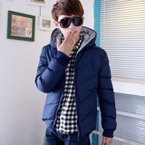 韩版男棉衣 青少年大中学生连帽加厚纯色时尚潮流行棉袄冬装外套