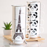 创意马克杯 带铁架 厅巴黎铁塔叠叠杯 四件套杯 牛奶水杯 咖啡杯
