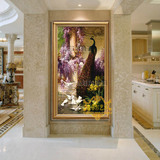 欧式餐厅油画手绘挂画 玄关装饰画走廊过道壁画 单幅 竖 风景孔雀