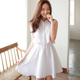 女装2016夏季韩版雪纺修身显瘦A型中短打底裙子夏学生衬衫连衣裙