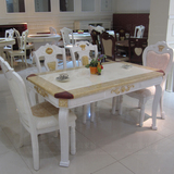 欧式大理石长方形餐桌 实木橡木1桌4/6椅组合 白色亮光厂家直销