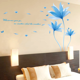 蓝色梦幻客厅电视背景墙贴卧室简约现代墙面墙上贴画贴纸植物花卉