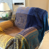 欧美式田园乡村 地中海深蓝黄布艺时尚防滑全盖沙发巾沙发垫毯子