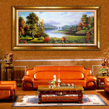 蓝凤凰纯手绘油画 现代欧式客厅大厅山水风景有框油画 福禄聚宝盆