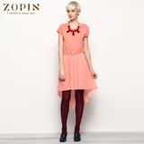 zopin作品2014春季新品女装韩版短袖圆领中腰褶皱连衣裙Z13S5O037
