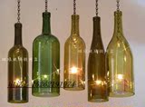创意个性玻璃蜡烛台灯罩时尚红酒瓶切割客厅现代西欧式吊灯具装饰