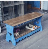 地中海风格 实木复古做旧 换鞋凳 可定制