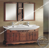 中式双盆台盆整体面盆浴室柜组合一体陶瓷洗脸池卫浴柜实木落地柜