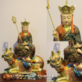 紫竹林彩绘地藏菩萨 地藏王菩萨佛像摆件 香樟木贴金娑婆三圣68CM