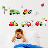 小汽车卡通墙贴儿童房间男孩 卧室幼儿园教室装饰三代PVC贴画