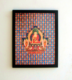 一佛二弟子西藏唐卡画藏传佛教用品佛像挂画有框画玄关画实木外框