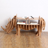 鸿博原木犀牛边几玄关桌动物雕塑造型摆件书架置物架落地工艺品