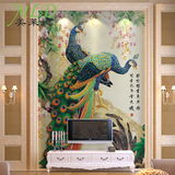 大型浮雕环保印花定制壁画客厅餐厅玄关背景墙壁纸画中式花鸟无缝