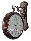 达夫 欧式双面挂钟表客厅两面钟美式复古挂表实木田园静音时钟表