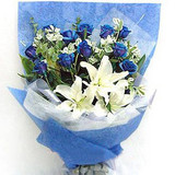A386上海鲜花市区速递11朵蓝玫瑰百合、上海鲜花预定当天送花上门