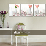 简约餐厅玫瑰花卉无框画 现代厨房餐桌背景墙三联水晶装饰画壁画