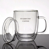 星巴克双层个性时尚玻璃水杯 办公室大容量茶杯带盖隔热马克杯子